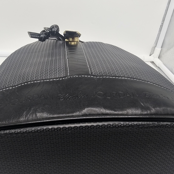 CHARLES JOURDAN Vintage Coated Canvas Black Leather Drawstring Bucket Bag - Picture 9 of 15